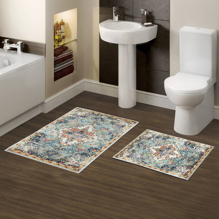 Mijölnir Juego de Alfombrillas de Baño Antideslizante Antibacteriano de Poliéster, 50x60cm y 60x100cm, Kt429 V2